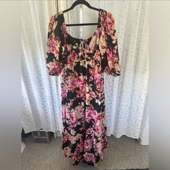Anthropologie Pink and Orange Ruffled Tiered Sundress